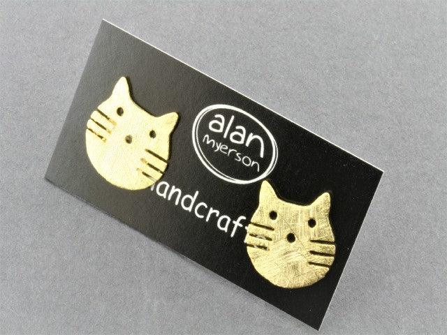 22Kt Gold Over Silver Cat Face Stud Earrings - Elegant & Hypoallergenic Jewelry for Women - Perfect for Parties, Weddings & Everyday Wear