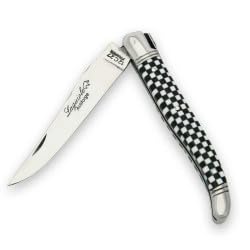 Laguiole Masonic Knife with Black and White Checkered Handle - Premium French Pocket Knife for Camping, Hiking & Outdoor Adventures