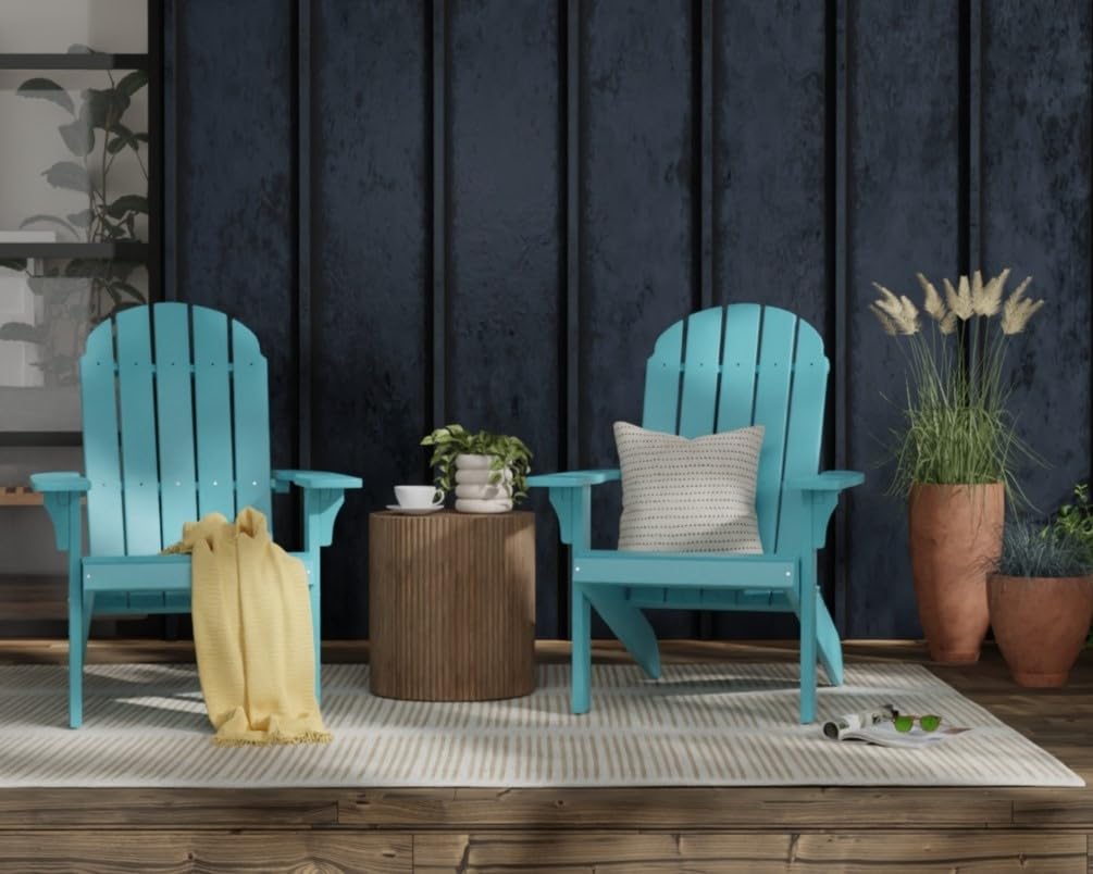 Premium Weather-Resistant Poly Lumber Adirondack Chair - 300 lb Capacity Outdoor Patio Furniture for Porch, Deck & Poolside - Durable Plastic Adirondack Chairs in Traditional Blue - Perfect for Backyard Relaxation, Garden Lounging & Outdoor Entertaining