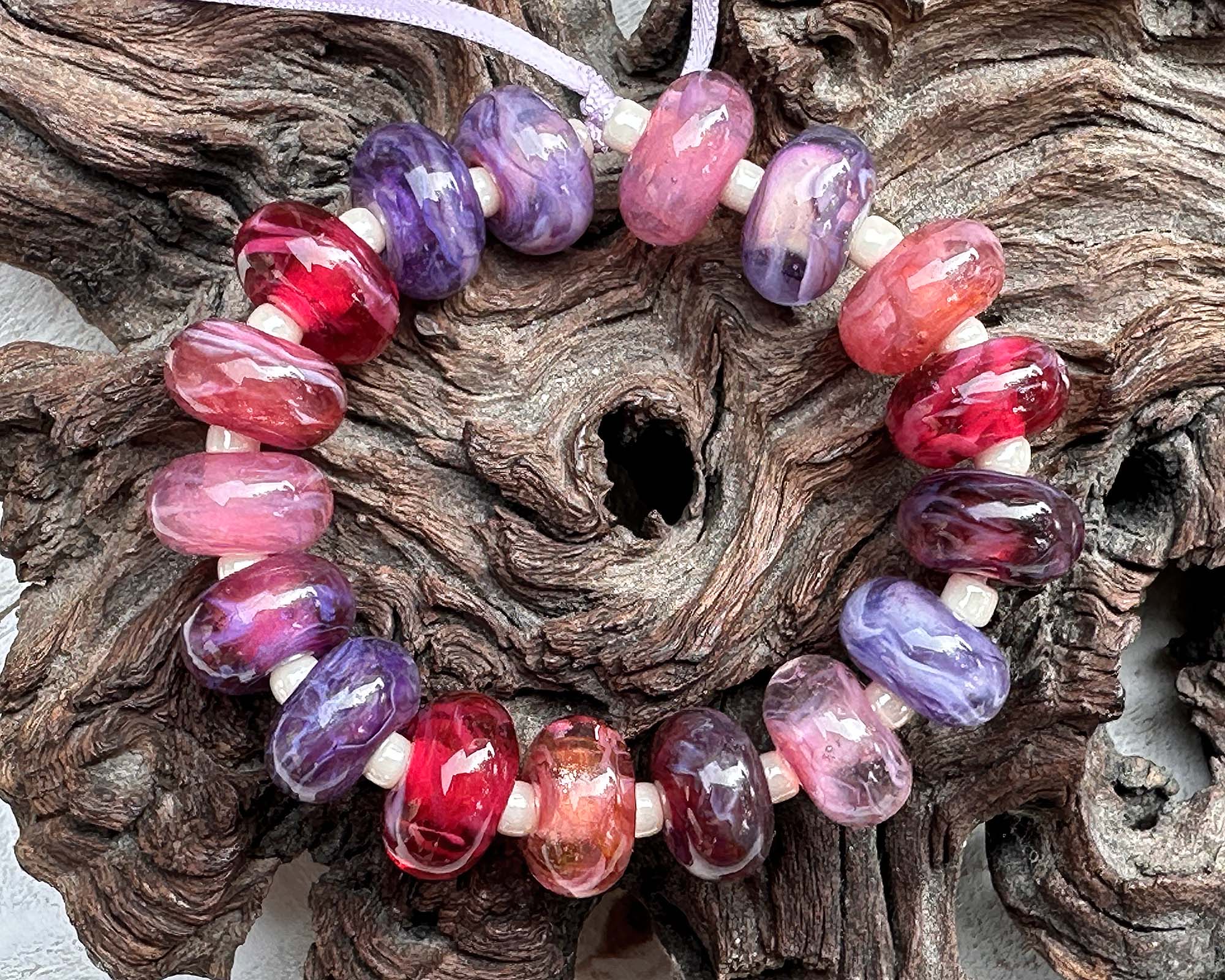 17 Pink & Purple Swirls Lampwork Glass Beads Set for Jewelry Making - DIY Bracelet, Necklace, Earring Craft Supplies - Perfect for Handmade Gifts & Boho Style Accessories