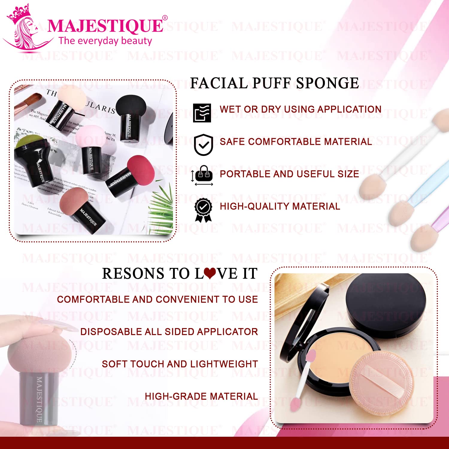 Majestique 2Pcs Makeup Sponge Set - Powder Puff & Mushroom Head Foundation Sponge with Travel Case, Dual-Use for Dry & Wet Application (Color May Vary) - Perfect for Flawless Makeup Application at Home or On-The-Go