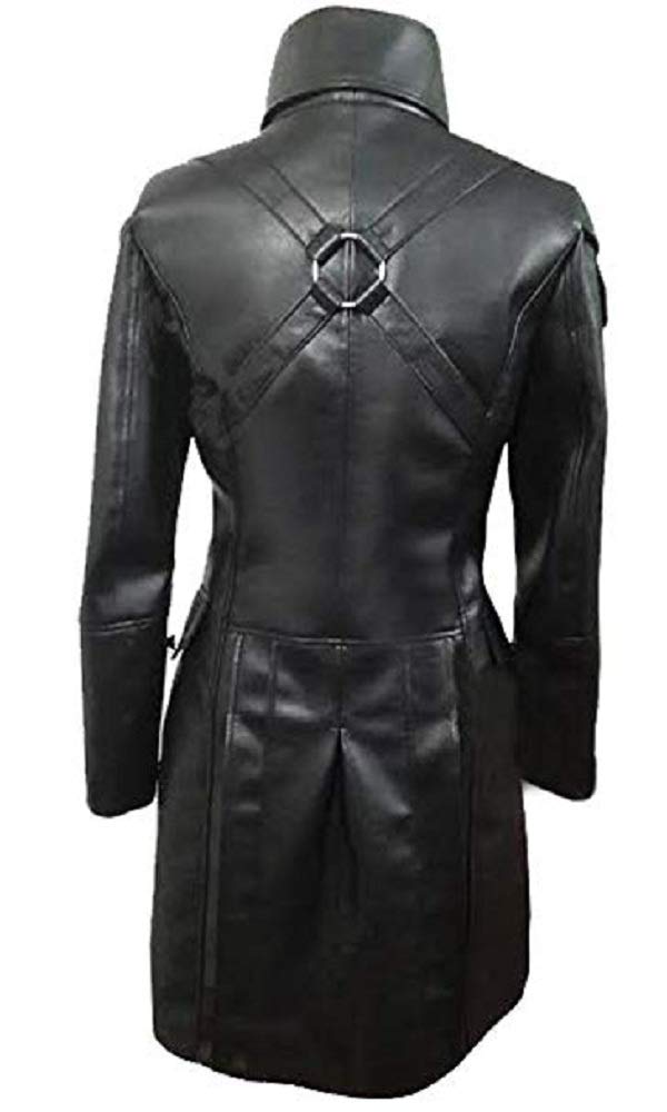 Women's Black Cow Leather Gothic Matrix Trench Coat - Steampunk Military Style Jacket for Cosplay, Halloween & Alternative Fashion