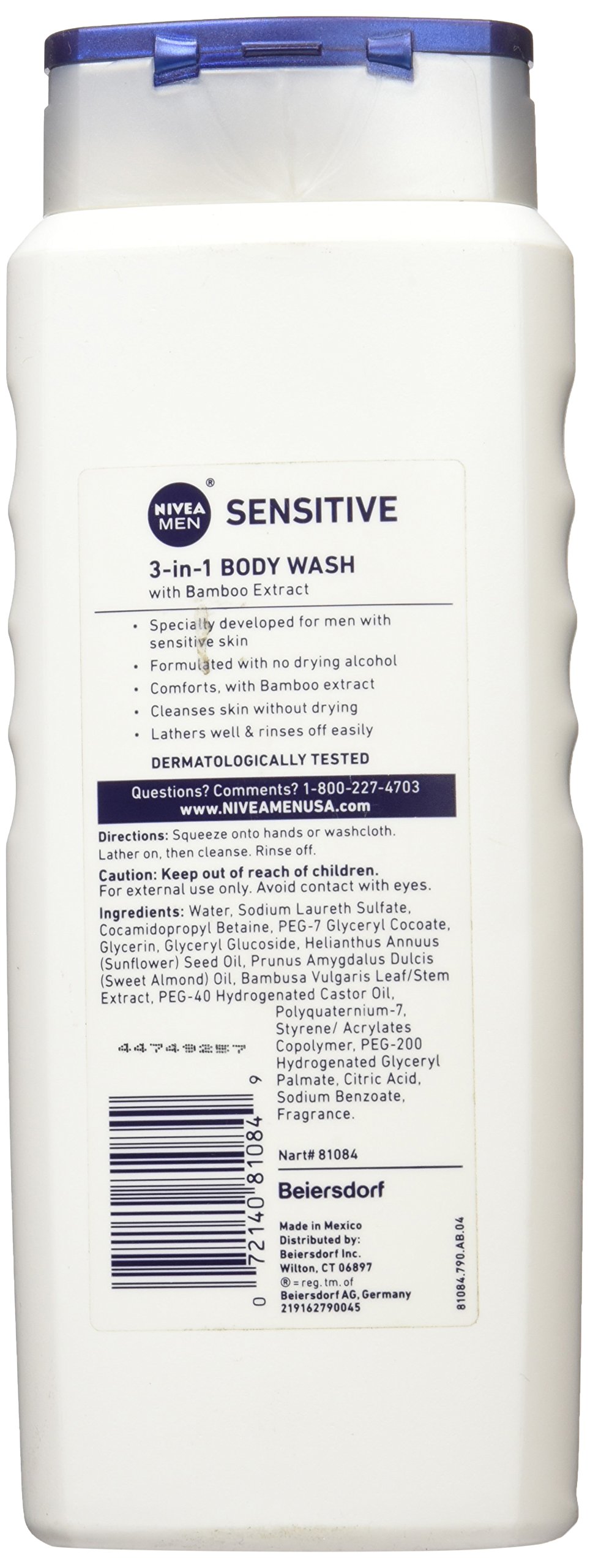Nivea Men Sensitive Skin Body Wash - 16.9 Fl Oz (500ml) - Gentle Cleansing & Hydration for Dry, Irritated Skin - Perfect for Shower & Post-Workout Use