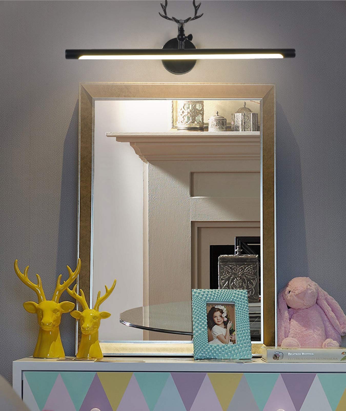 YKLL Retro LED Mirror Lamp - Adjustable Wall Light for Bathroom, Bedroom, Dressing Table & Vanity - Acrylic Waterproof Design - Black Bedside Decor Lighting (75CM 16W) - Perfect for Makeup, Shaving & Home Decor