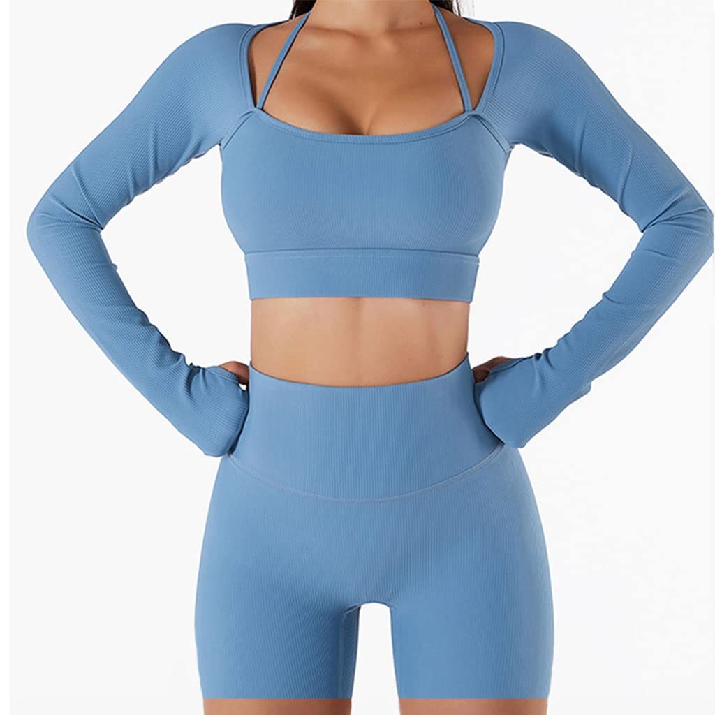 Premium Women's Seamless Yoga Set - High-Waisted Leggings & Long Sleeve Crop Top for Gym, Pilates & Workout (Color A, Size L) | Perfect for Yoga Studio, Home Fitness & Casual Wear