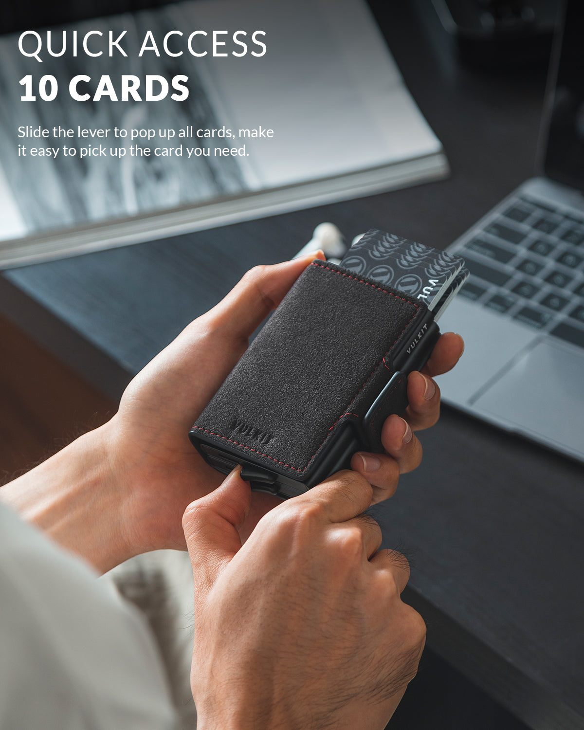 VC200d Alcantara Leather Double Aluminum Card Holder - Slim RFID Blocking Wallet for Men & Women - Perfect for Travel, Business & Everyday Use