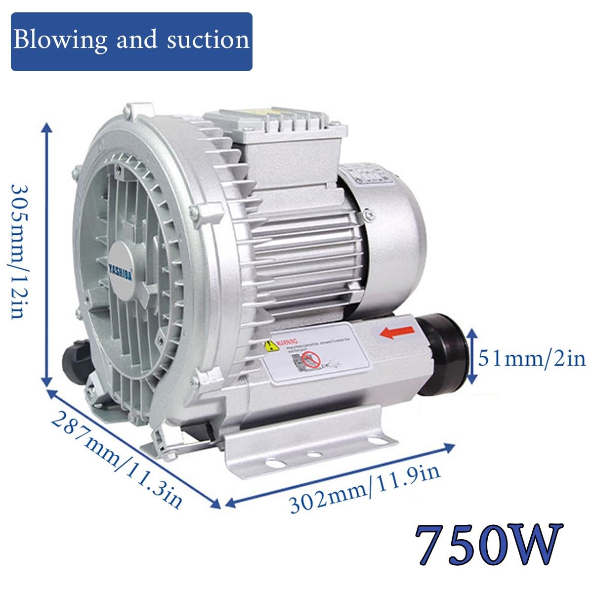 110V Industrial Vortex Ring Blower - High Power 750W Regenerative Air Pump with Strong Centrifugal Force & Large Airflow for Aquaculture Pond Aeration - Perfect for Fish Farming, Wastewater Treatment, and Industrial Vacuum Applications