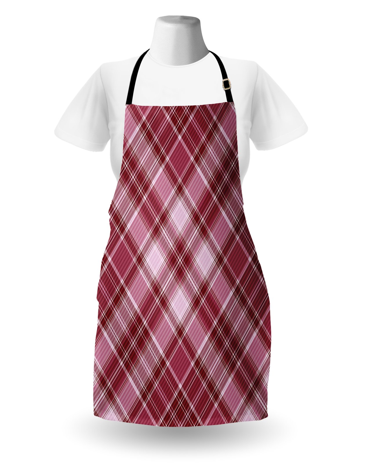Ambesonne Checkered Apron - Unisex Adjustable Kitchen Bib Apron with Diagonal Rose & White Striped Pattern for Cooking, Baking, Gardening | Perfect for Home Chefs, BBQ Parties & Holiday Gifts
