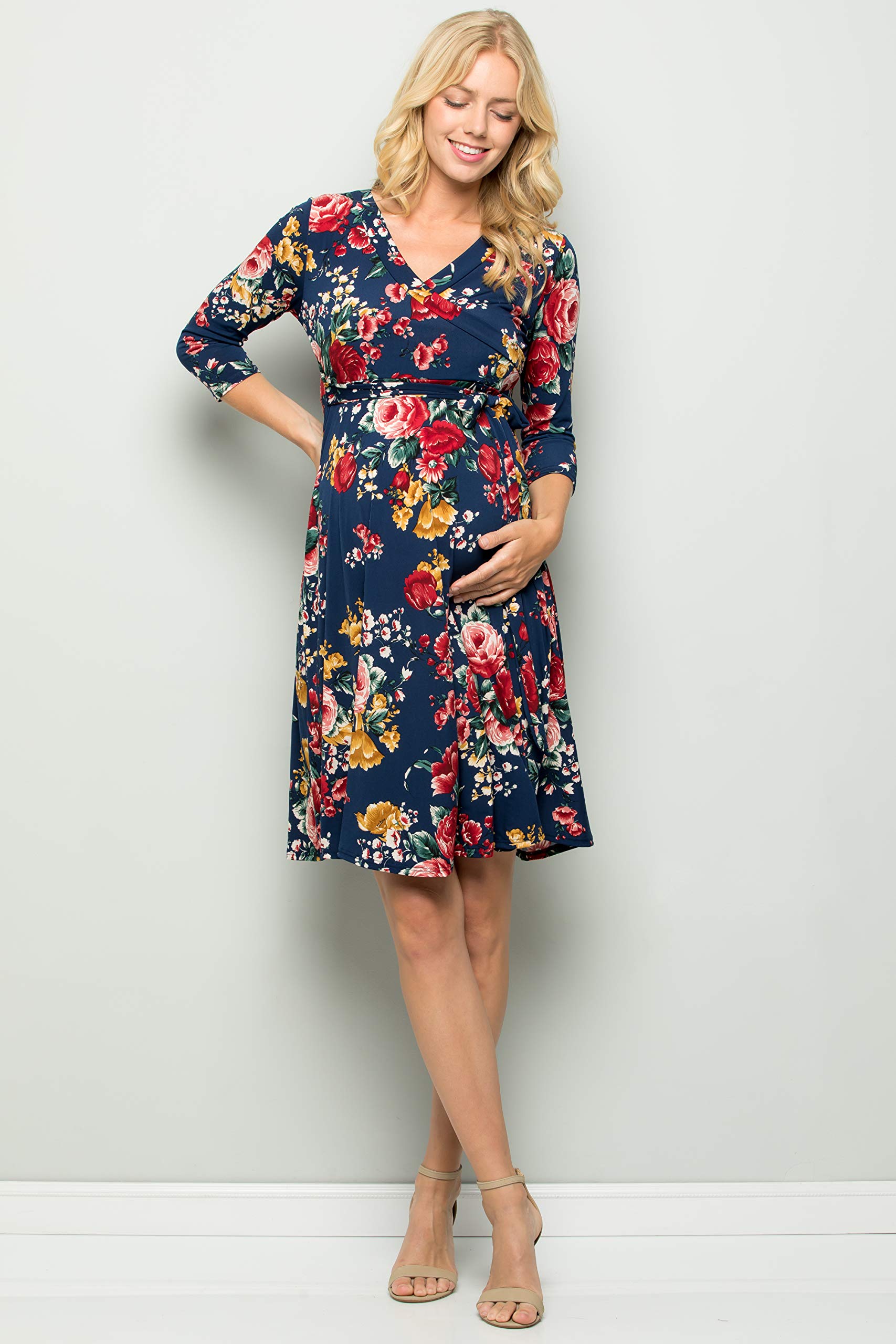My Bump Women's Floral Maternity Dress - Made in USA - Comfortable Pregnancy Dress for Baby Shower, Maternity Photos & Everyday Wear