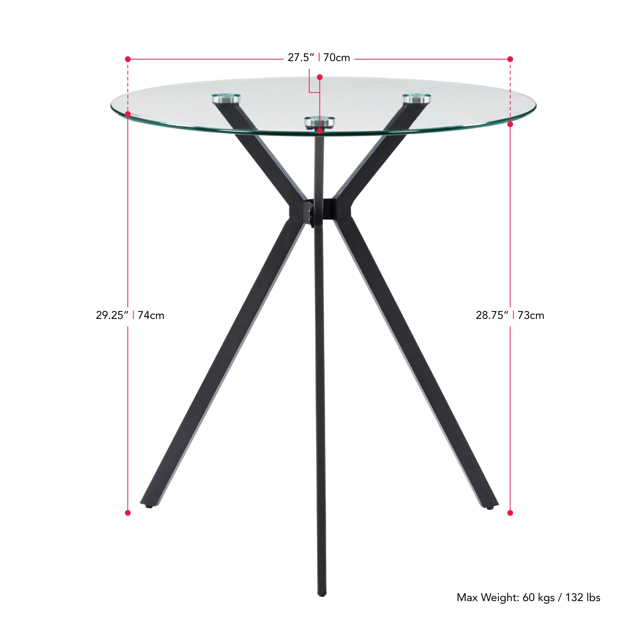 CorLiving Eliana Compact Glass Top Bistro Table with Black Iron Trestle Legs - Perfect for Small Spaces, Balcony, Patio & Cafe Style Dining