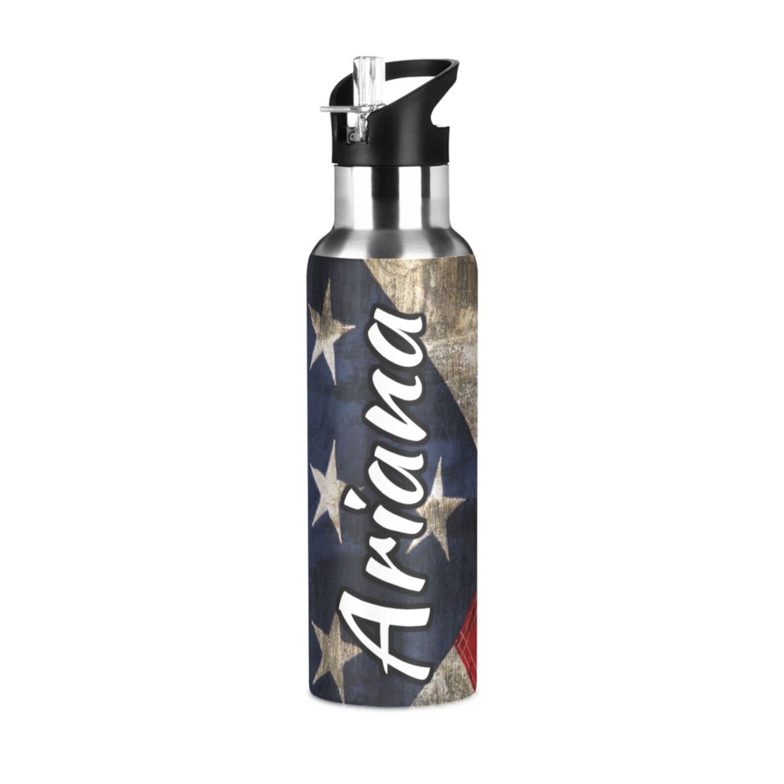 Custom American Flag Stainless Steel Water Bottle 33oz - Insulated Double Wall Sports Bottle with Straw Lid for Hiking, Gym & Outdoor Activities | Personalized Gift for Runners & Athletes