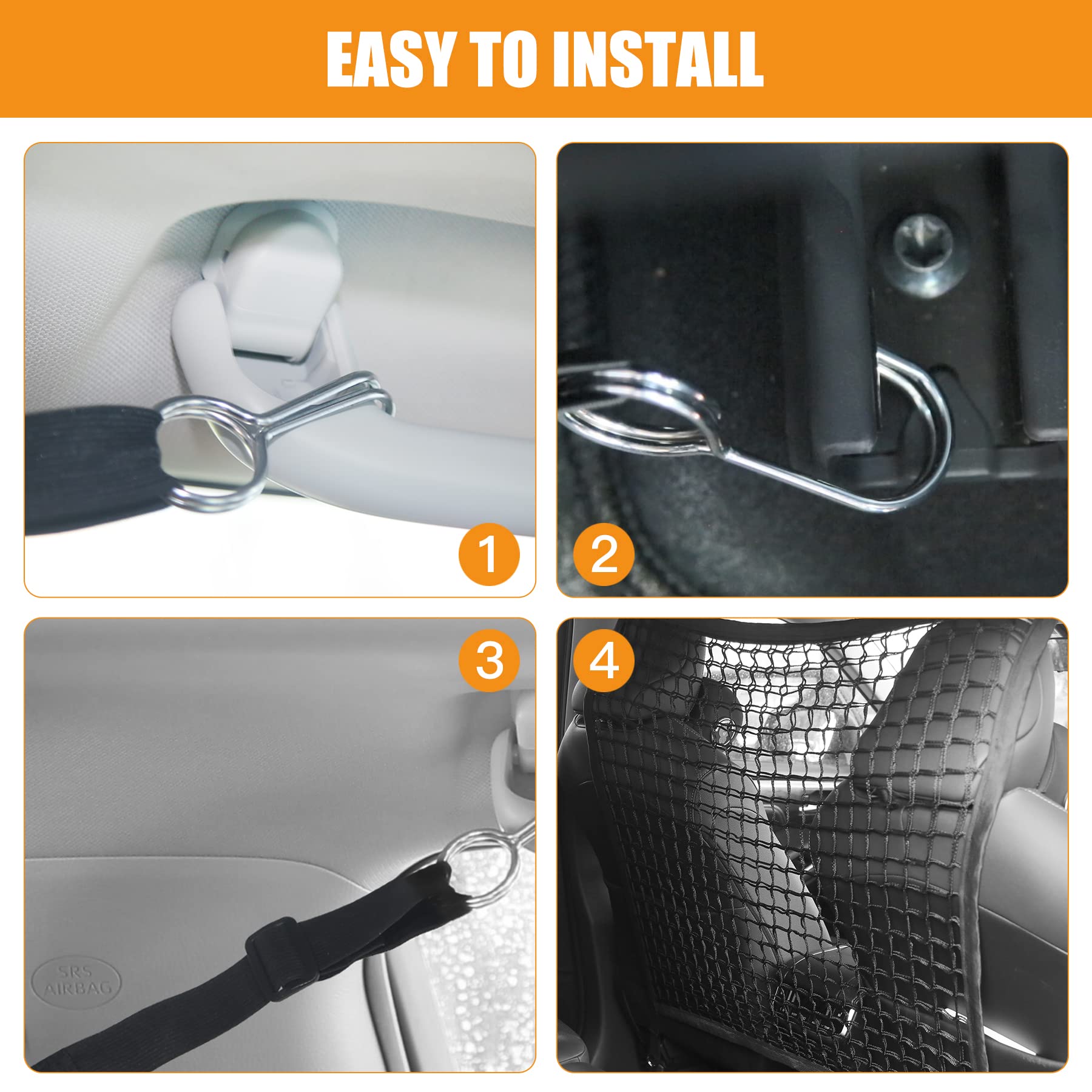 Dual Layer Pet Barrier for SUV - Adjustable Dog Car Net with Bungee Cords (35.43