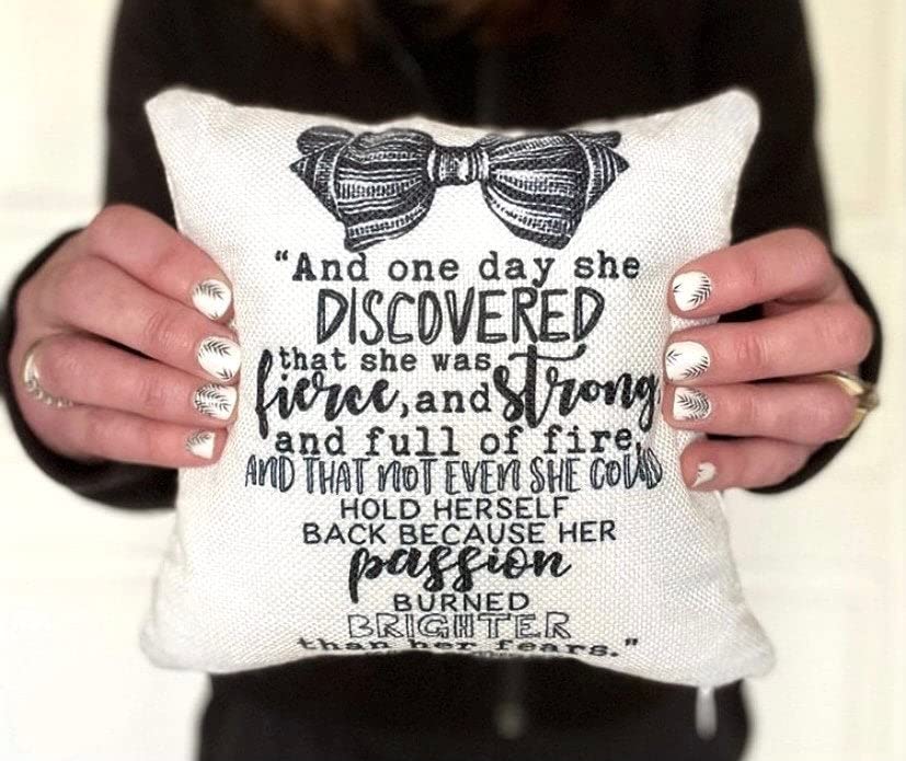 Empowering She Discovered She Was Fierce and Strong Pillow Cover - Motivational Quote Home Decor for Bedroom, Living Room & Office - Inspirational Women's Gift for Self-Love and Confidence