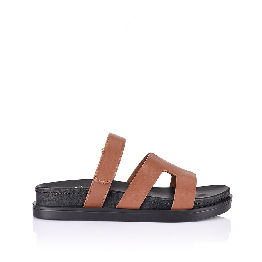 Oswald Footbed Slides for Men & Women - Comfortable Leather Sandals in Cognac Brown - Perfect for Beach, Pool, and Summer Casual Wear