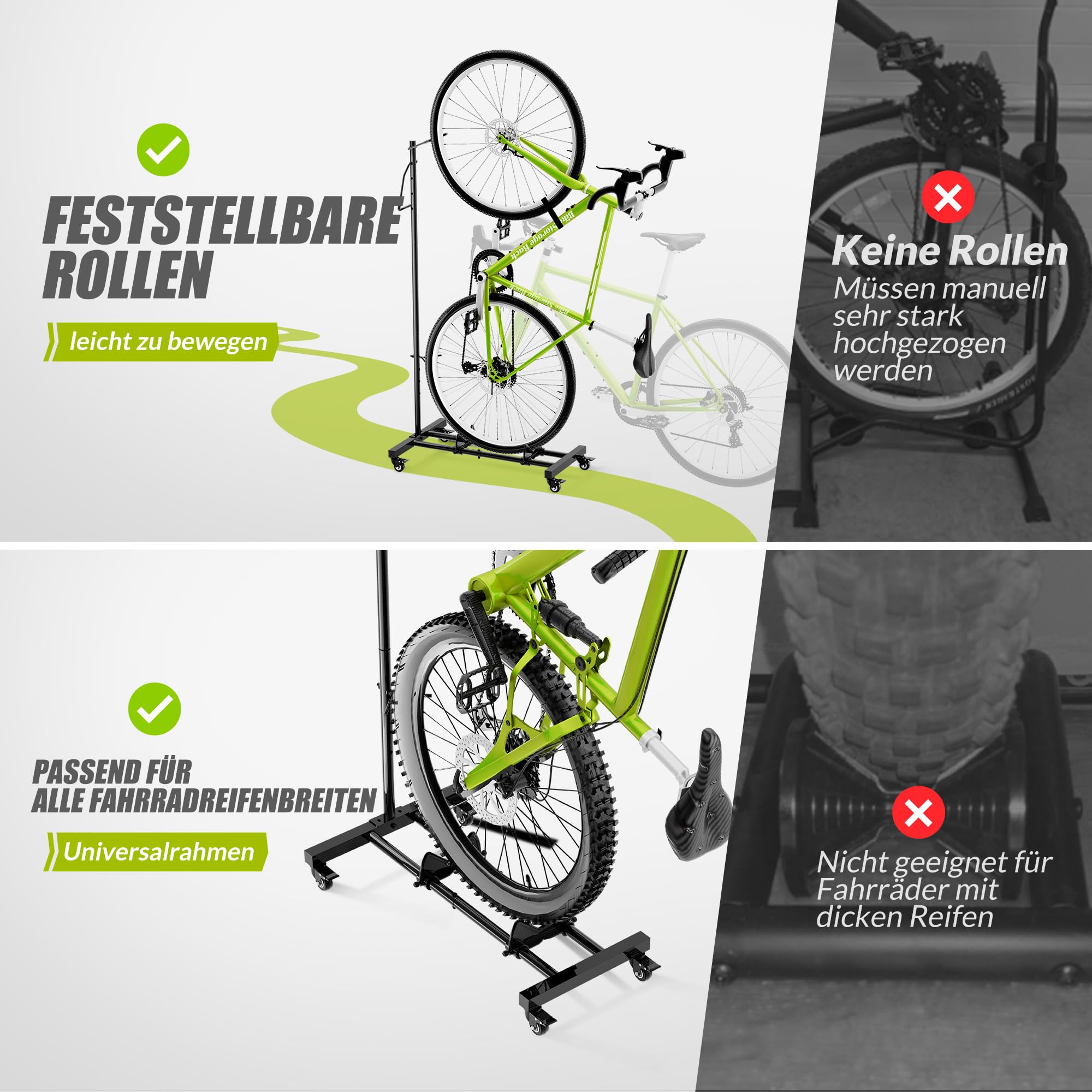 Adjustable Upright Bike Stand - Vertical & Horizontal Bike Storage Rack for Apartments, MTB & Road Bikes - Fits Wheels up to 29