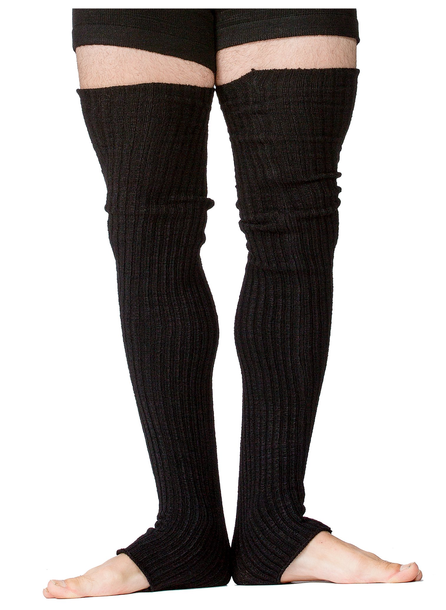Black Men's 30 Inch Thigh High Leg Warmers - Stretch Knit Ribbed Dancewear for Ballet, Jazz & Yoga - KD Dance New York Made in USA - Ideal for Performers, Diabetes Circulation Support, Gym Workouts & Cold Weather Layering