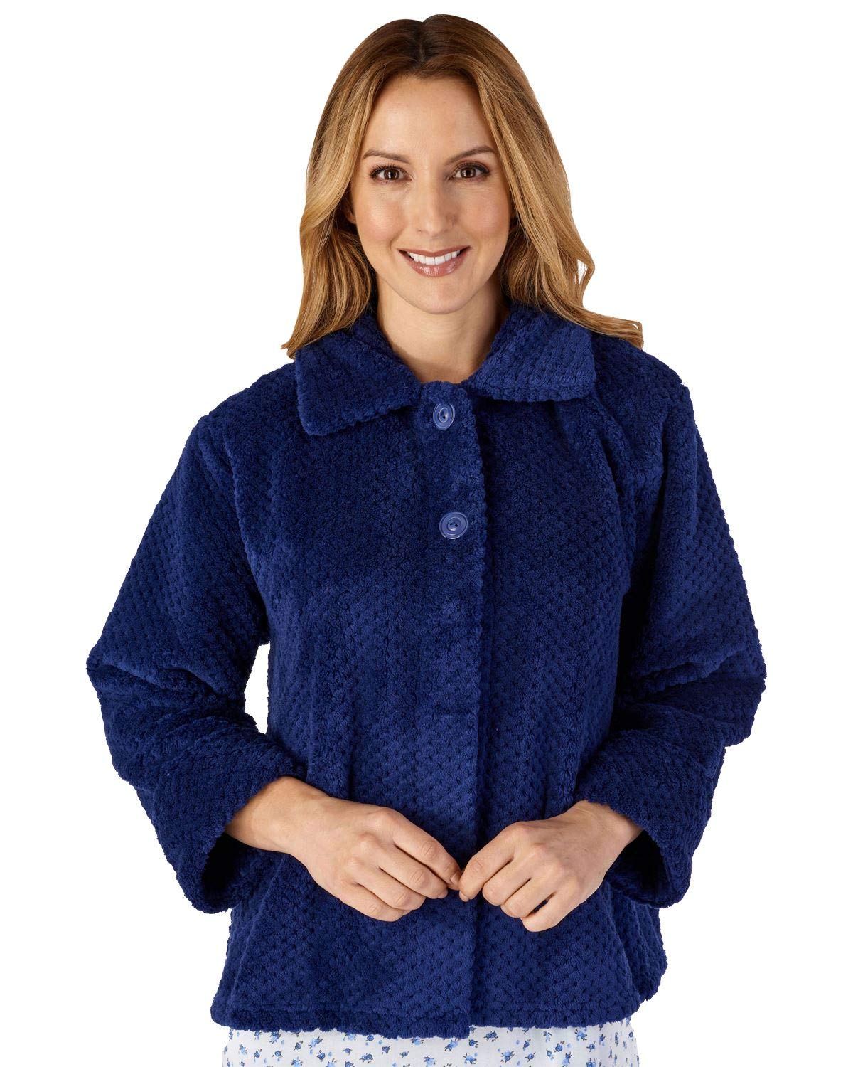 Slenderella Women's Soft Waffle Fleece Bed Jacket - Button Up Collar House Coat for Lounge & Sleep - Cozy Winter Robe (5 Colors) - Perfect for Relaxing at Home, Morning Coffee & Bedtime Comfort