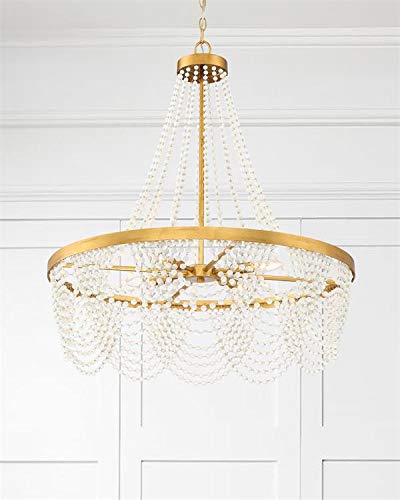 Crystorama Fiona 4-Light Antique Gold Chandelier with White Crystal Beads - Elegant Dining Room Lighting for Home Decor