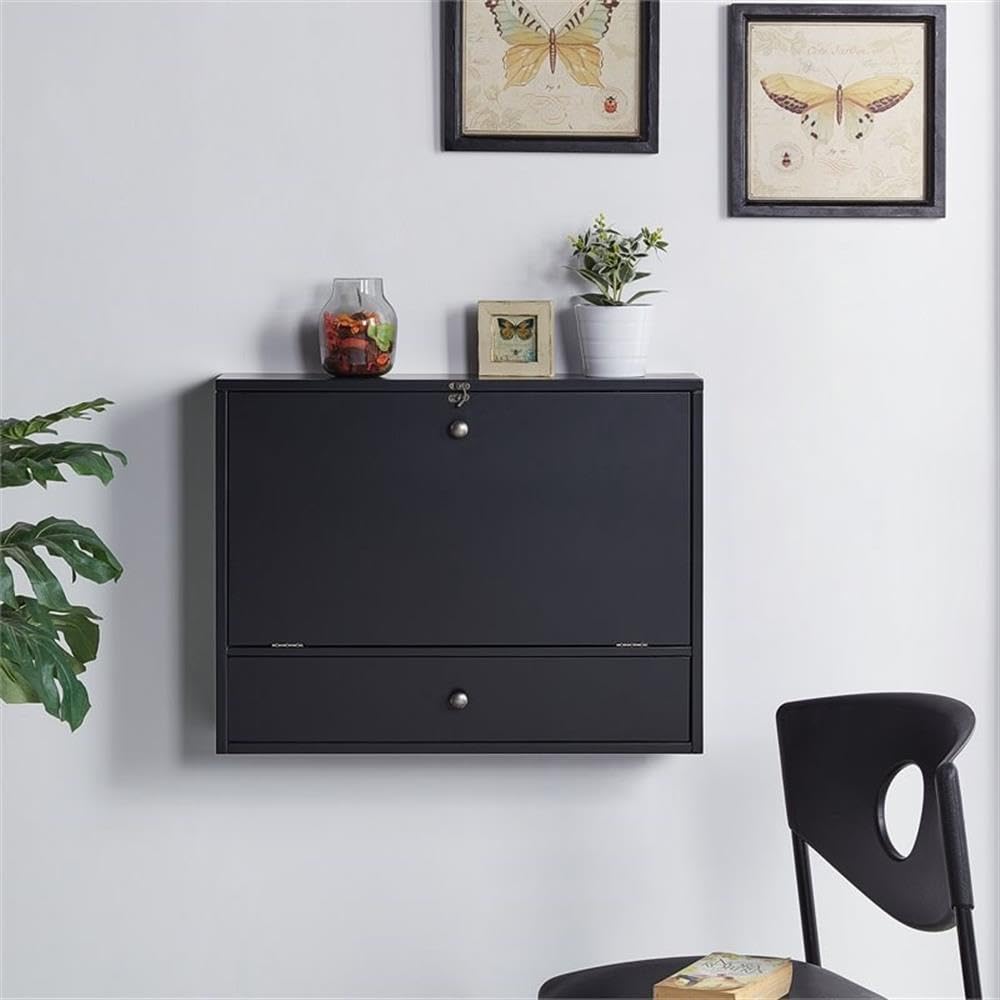 Wall Mounted Laptop Desk - Adjustable Floating Shelf for Home Office, Kitchen & Small Spaces - Universal Fit for All Laptops - Black (SEI Furniture) - Perfect for Remote Work, Studying & Space Saving Solutions