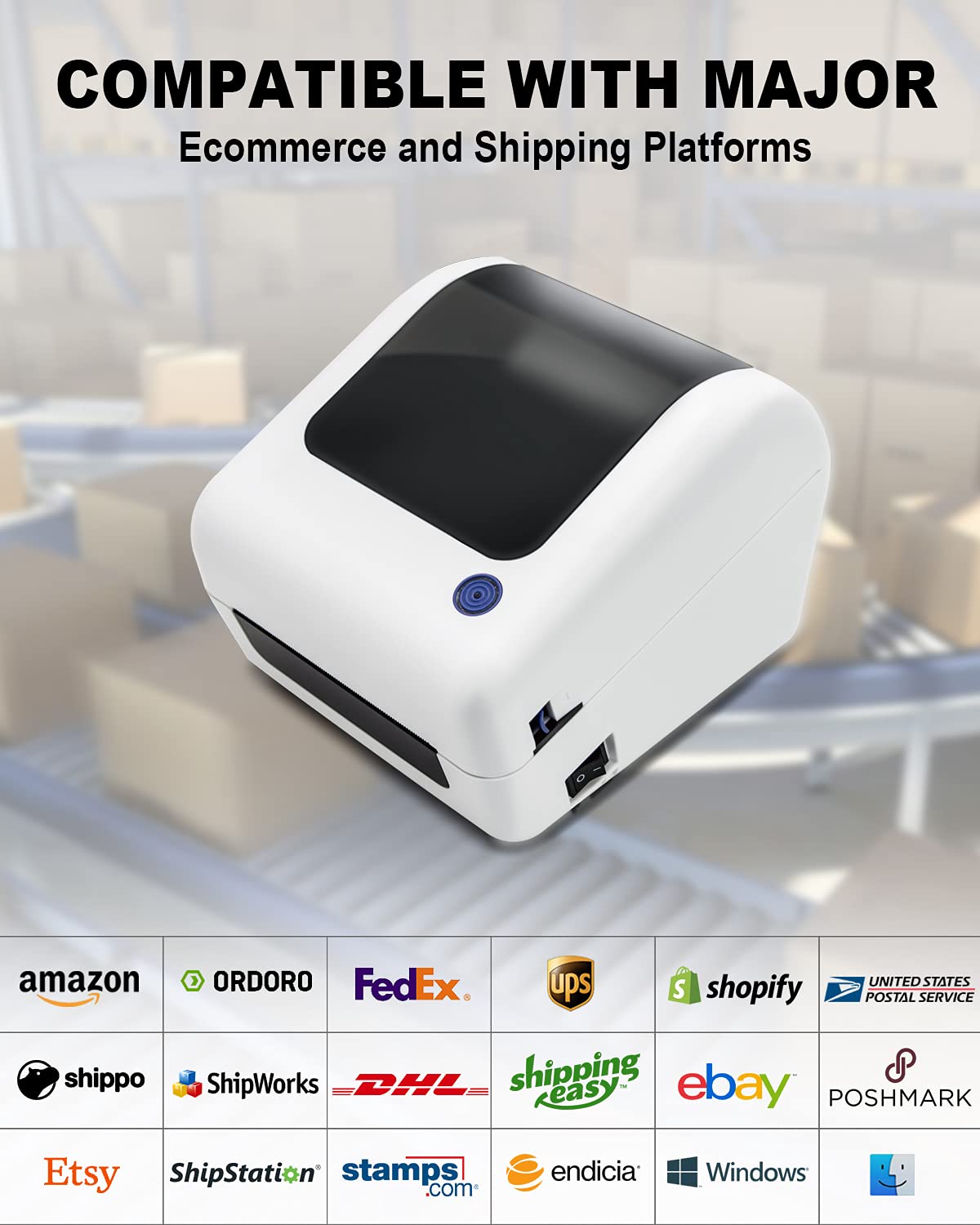 JADENS Thermal Label Printer with 1 Roll Thermal Labels - Perfect for Shipping, Packaging & E-commerce Business