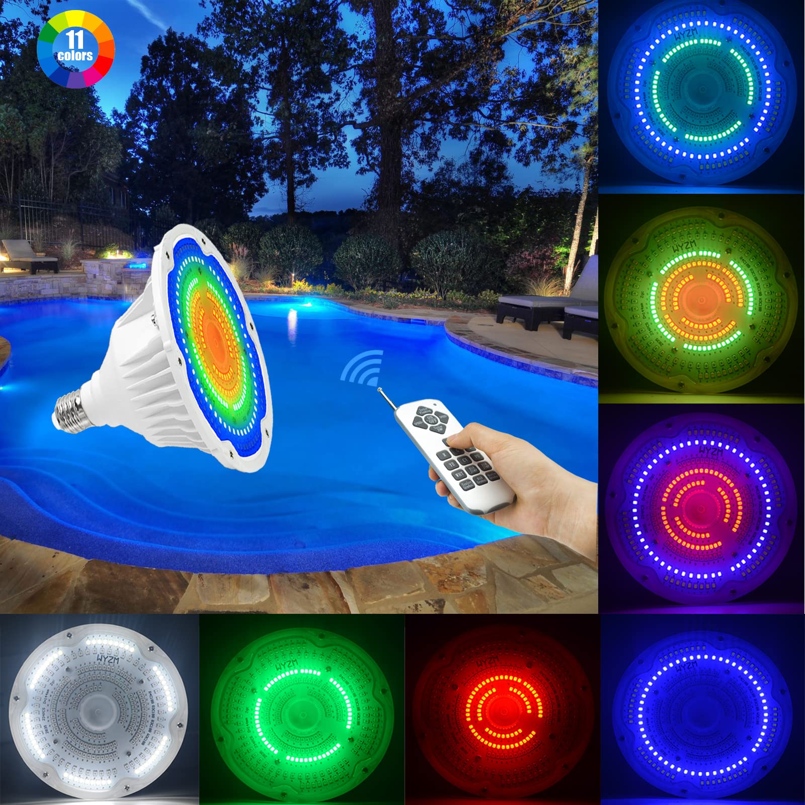 WYZM 40W LED Pool Light Bulb with Remote Control - IP68 Waterproof, 120V, Compatible with Pentair & Hayward Inground Swimming Pool Lights - Perfect for Backyard, Garden, and Landscape Lighting