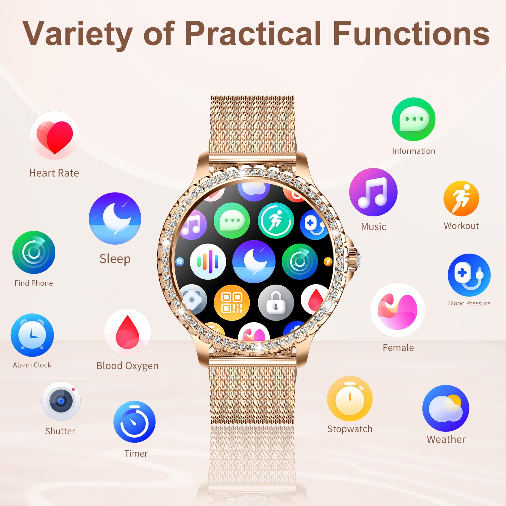 Smart Watch for Women - Fitness Tracker with Heart Rate, Blood Oxygen & Sleep Monitor, Step & Calorie Counter, Waterproof, Call Function, Compatible with iOS/Android - Perfect for Workouts, Running & Daily Activity Tracking