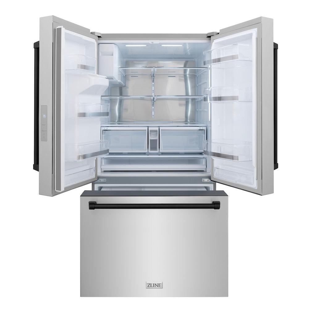 ZLINE Autograph Edition 36 Inch French Door Refrigerator - 28.9 cu.ft Capacity, External Water Dispenser, Dual Ice Maker, Fingerprint Resistant Stainless Steel with Matte Black Handles (RSMZ W 36 MB) - Perfect for Modern Kitchens, Entertaining & Large Family Storage