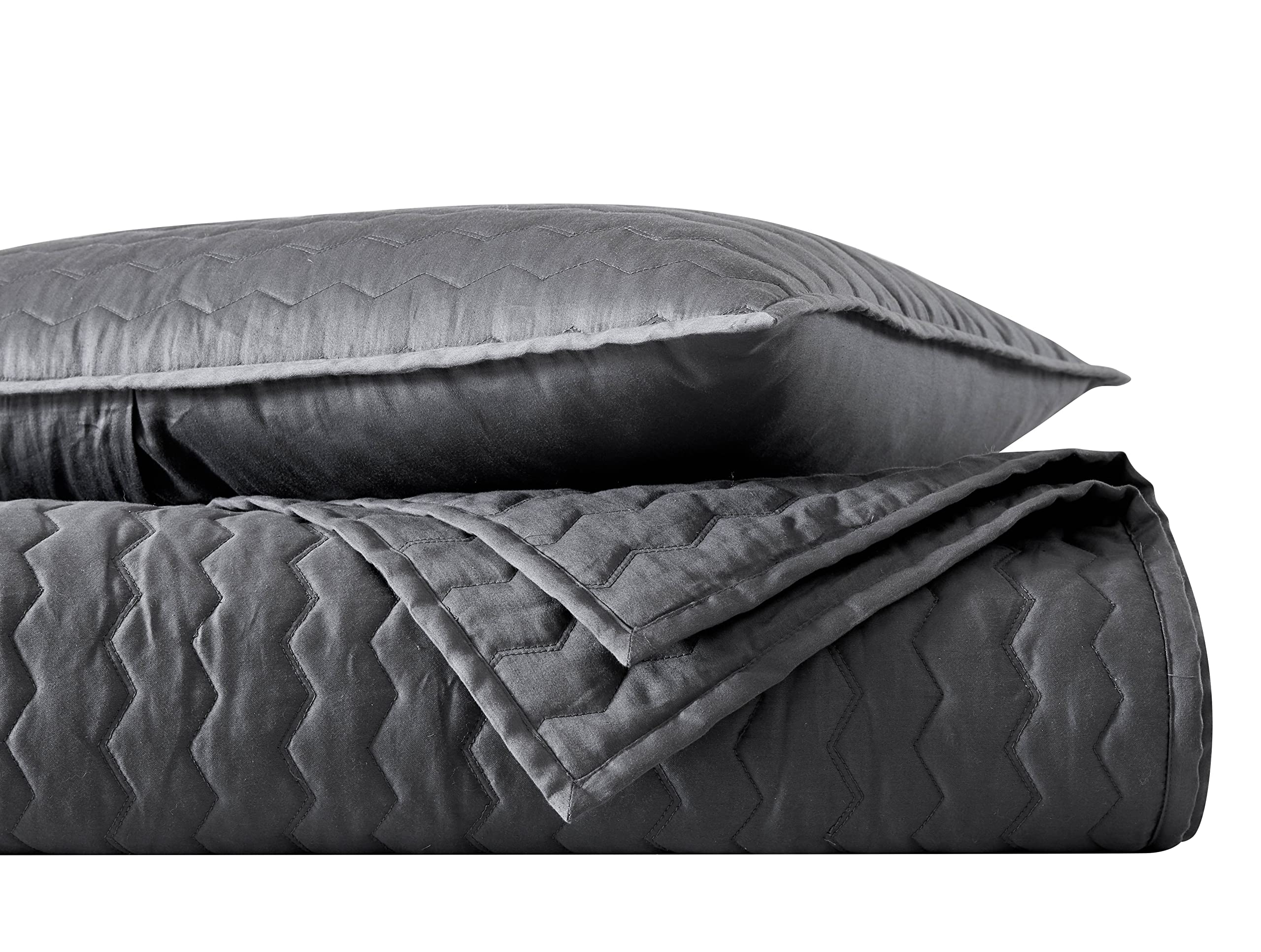Vera Wang Queen Quilt Set - Luxury 100% Cotton Bedding Set with Matching Shams, Modern Herringbone Charcoal Grey Comforter for Master Bedroom & Guest Room Decor