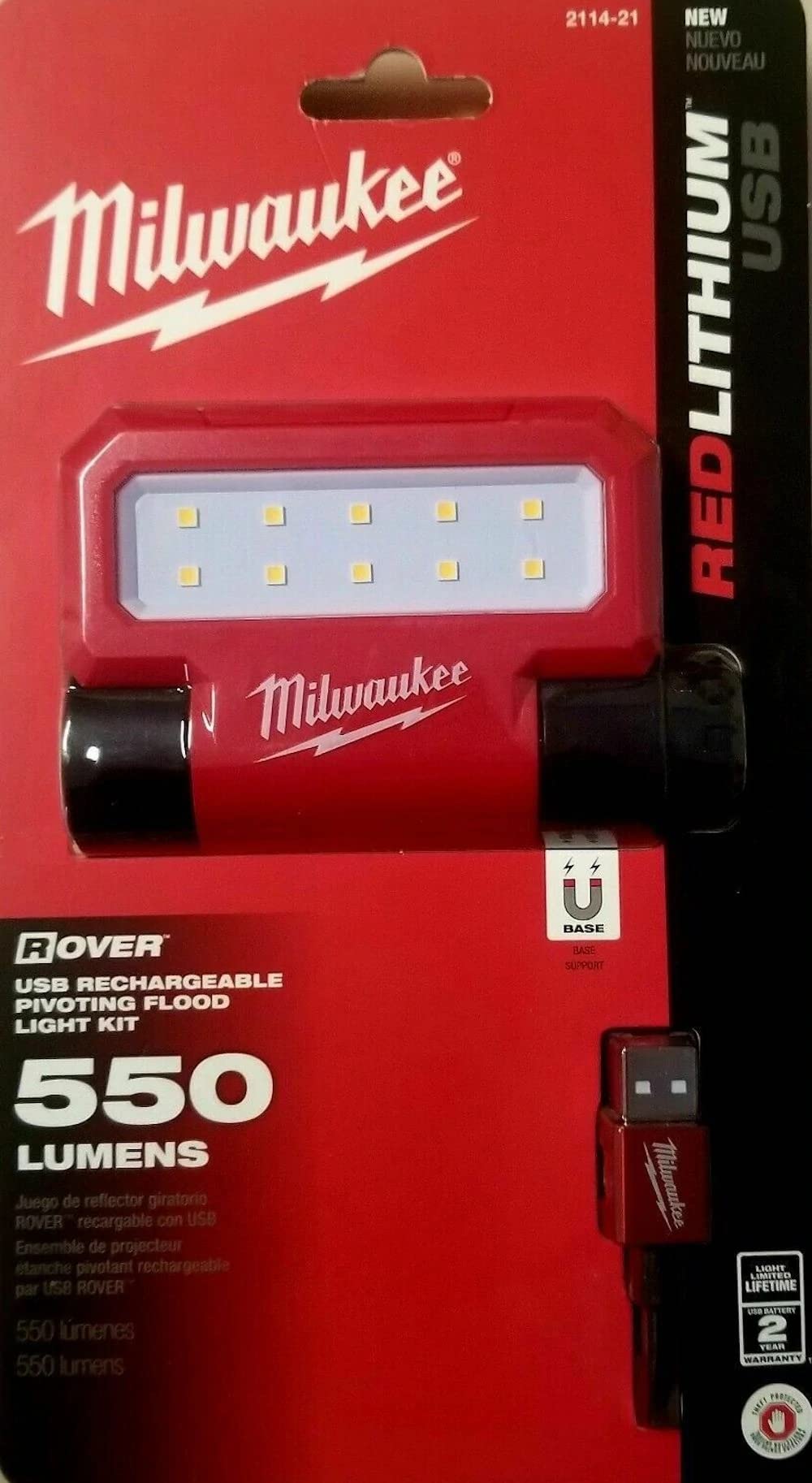 Milwaukee M18 Rover USB Rechargeable Pivoting Flood Light - 2500 Lumens LED Work Light for Construction, Camping, Emergency & Outdoor Activities