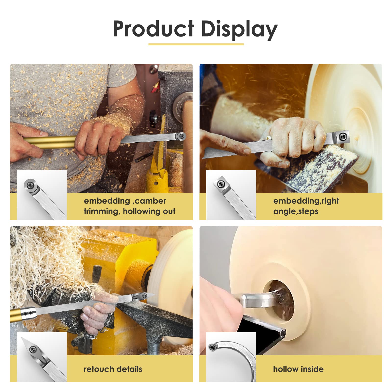 Premium Carbide Lathe Tool Set - Wood Turning Tools with Rougher, Finisher, Swan Neck & Hollowing Tools | Detachable Alloy Handle & Diamond/Square/Round Carbide Inserts | Wooden Case Included | Perfect for Woodturning, Furniture Making & DIY Woodworking Projects