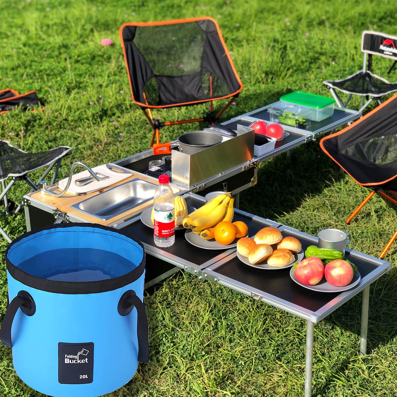 Collapsible Bucket for Camping, Fishing & Outdoor - Portable Folding Water Storage Tank & Wash Basin - Lightweight & Durable (Blue) - Perfect for Hiking, Travel, Emergency Water Storage & Outdoor Activities