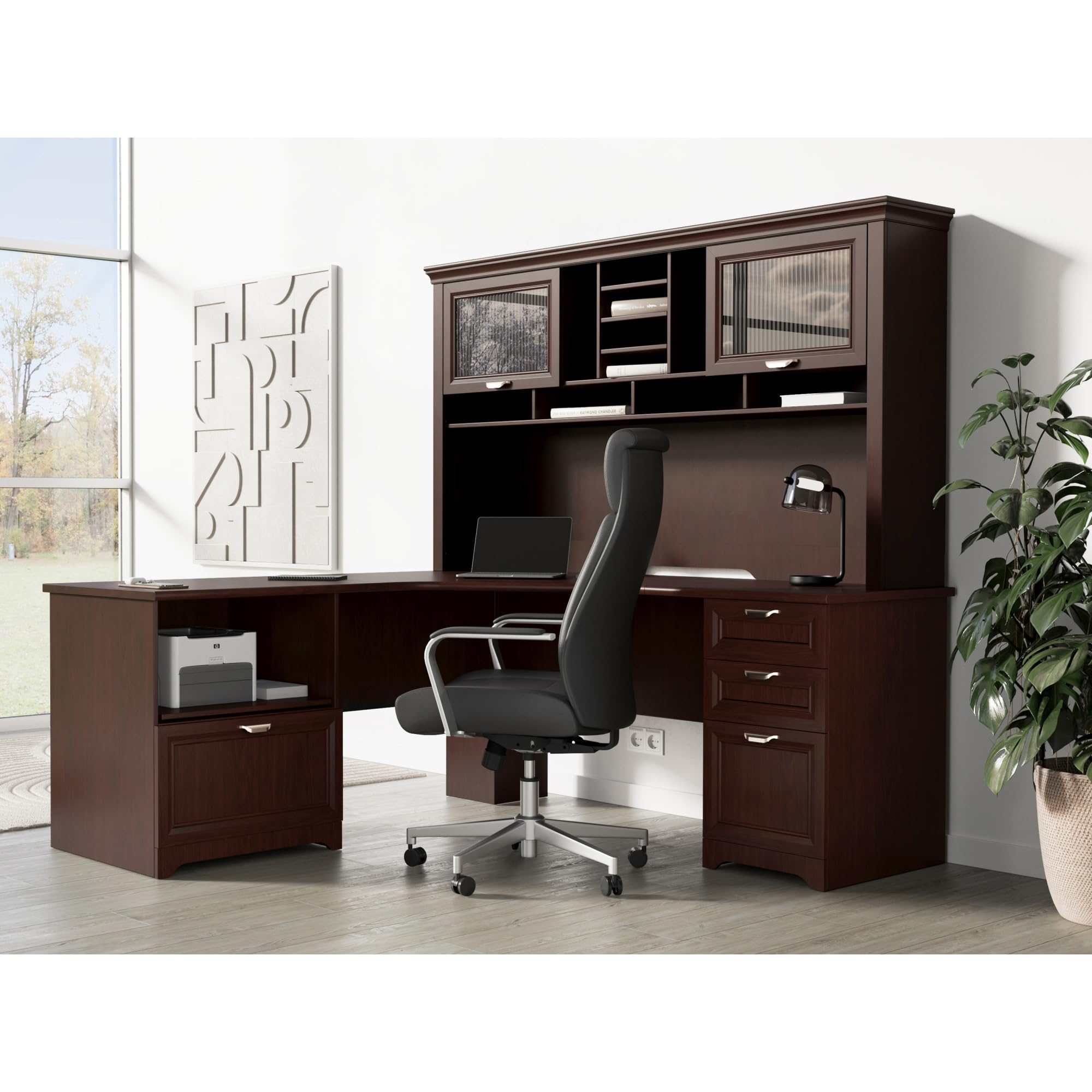 Realspace® Magellan Performance 71-Inch Wide L-Shaped Desk Hutch in Cherry Finish - Perfect for Home Office, Study & Workspace Organization