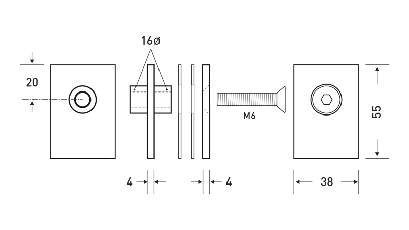 HB 542 Glass Mount for Handrail Brackets - Secure Glass Railing System for Stairs & Balconies | Durable Stainless Steel Hardware for Indoor & Outdoor Use