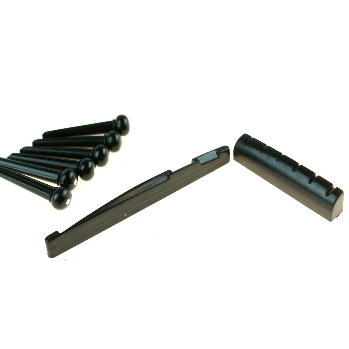 Premium Acoustic Guitar Saddle, Bridge Pins & Nut Combo Set - Black | Replacement Parts for Guitar Repair & Maintenance | Perfect for DIY Guitar Upgrades & Professional Setups