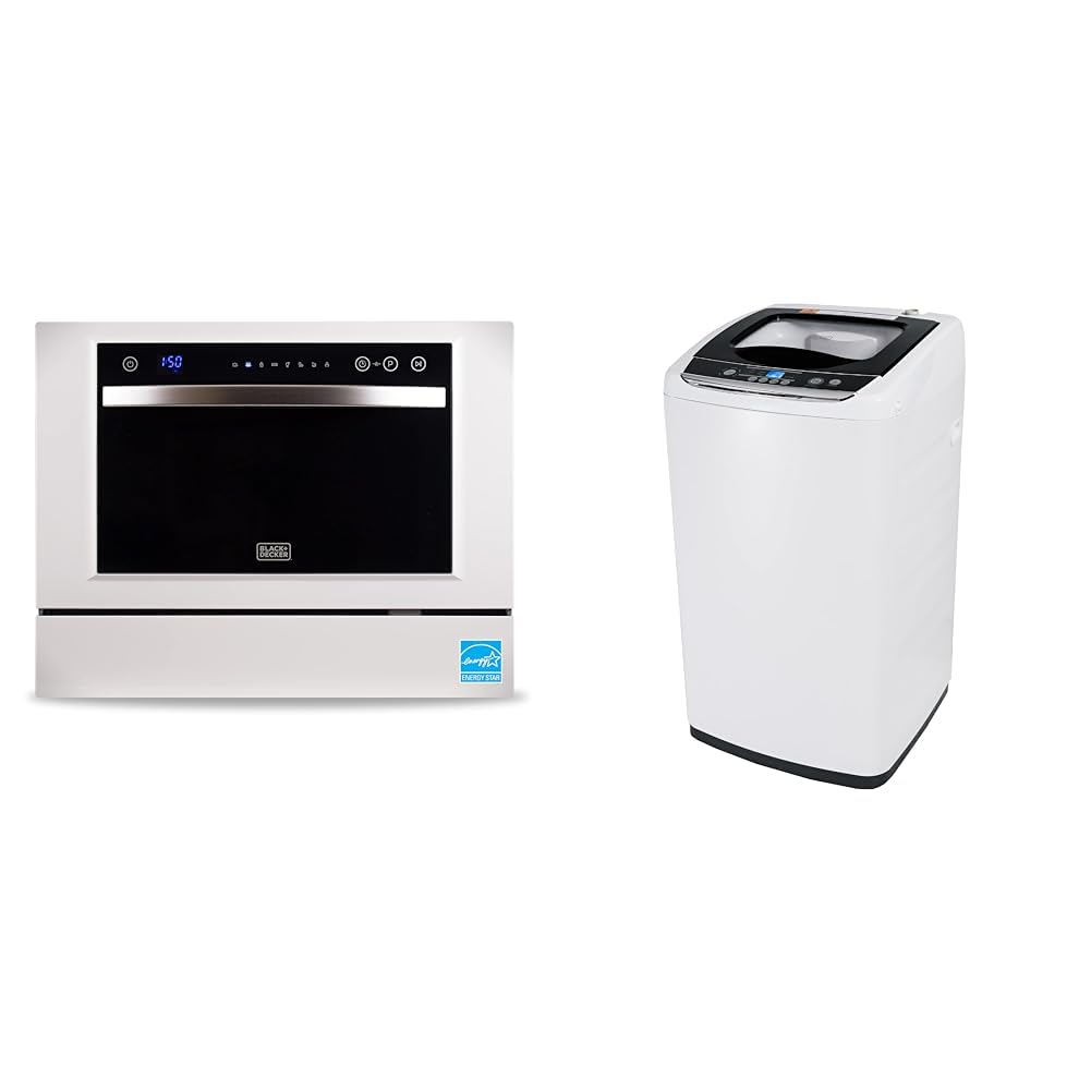 BLACK+DECKER 6 Place Setting Portable Dishwasher with 0.9 Cu. Ft. Compact Washer - Perfect for Small Apartments, RVs & Dorm Rooms | Energy Efficient Countertop Dishwasher Bundle for Easy Cleaning
