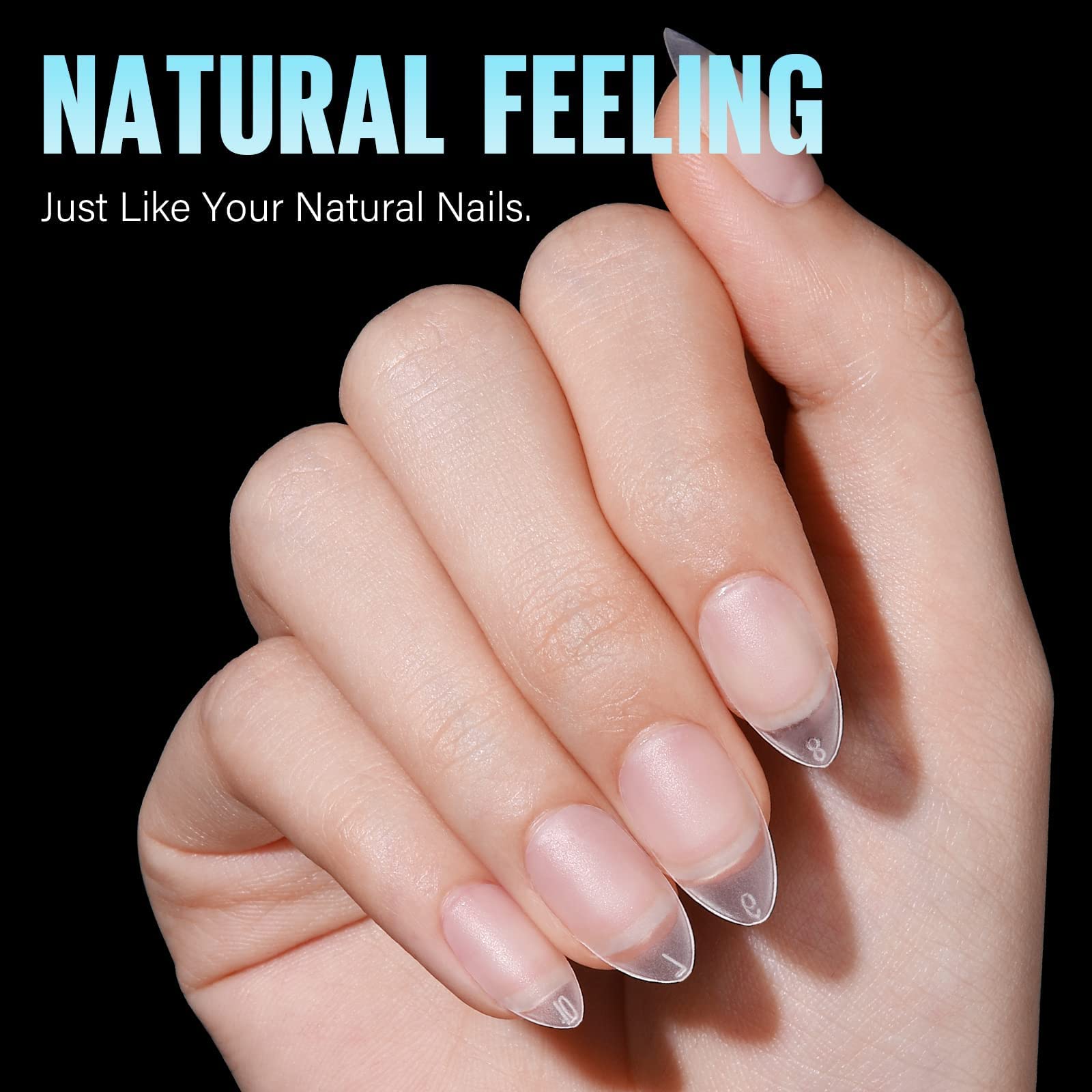 TOMICCA Almond Nail Tips - Short Soft Gel Full Coverage Nail Extensions for Acrylic Nails, Professional Almond Shape Fake Nails for Manicure, Salon & DIY Home Nail Art