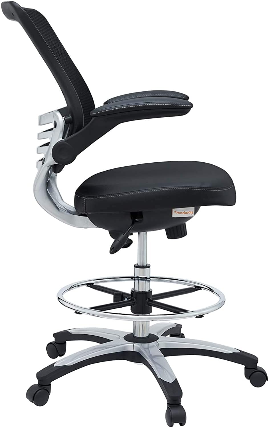 Modway Edge Drafting Chair - Adjustable Height Office Chair with Flip-Up Arms for Reception Desk, Drafting Table & Home Office - Ergonomic Black Task Chair for Professionals & Students
