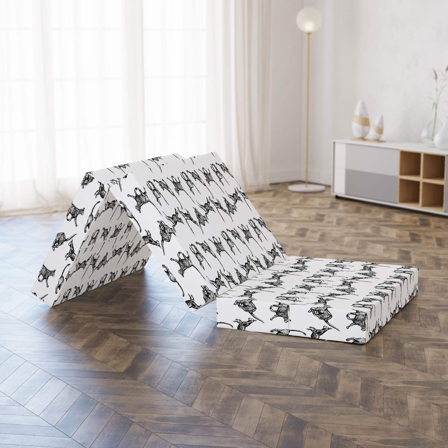 Ambesonne Charcoal Foldable Mattress for Cats - Playful Pet Lover Design, 74.8