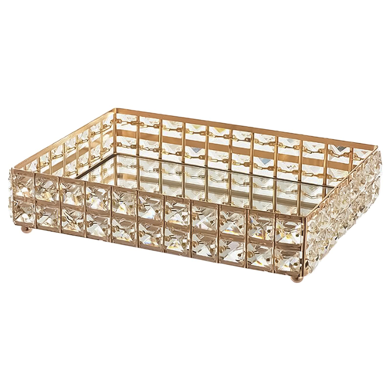 Sparkly Crystal Jewelry & Makeup Organizer Tray - Elegant Vanity Perfume Display with Bling Accents for Dresser & Bathroom Decor | Perfect for Cosmetics, Rings, Earrings & Fragrance Bottles