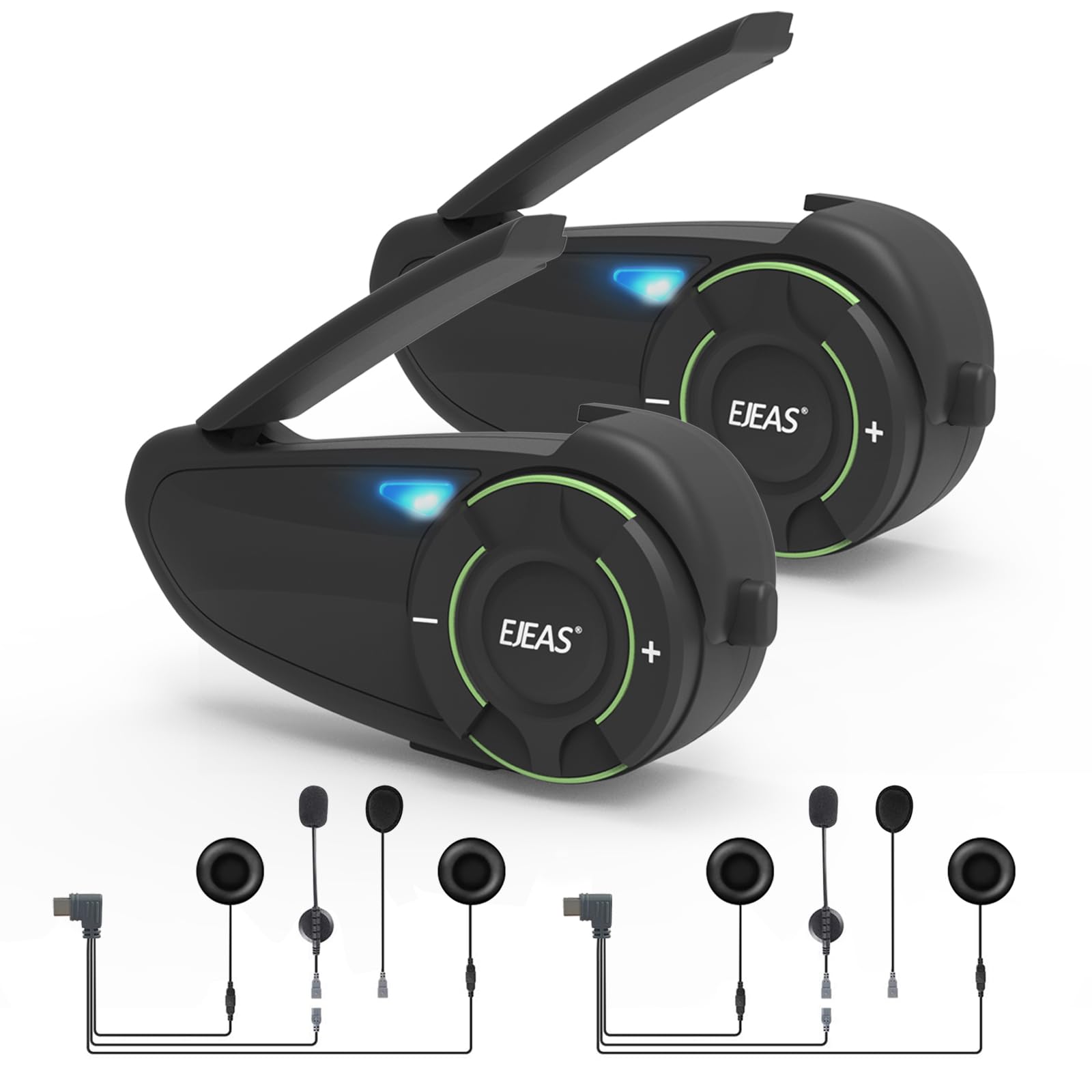 EJEAS Q8 Mesh 3.0 Motorcycle Bluetooth Intercom Headset - 6-Way Full Duplex Communication, Bluetooth 5.1 with CVC Noise Cancellation & Music Sharing (2 Pack) - Perfect for Group Riding, Adventure Tours & Road Trips