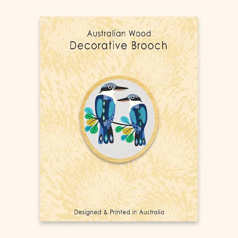 Kingfishers Wooden Brooch - Handcrafted Wooden Kingfisher Bird Pin - Perfect for Jackets, Scarves, Hats & Gift Giving