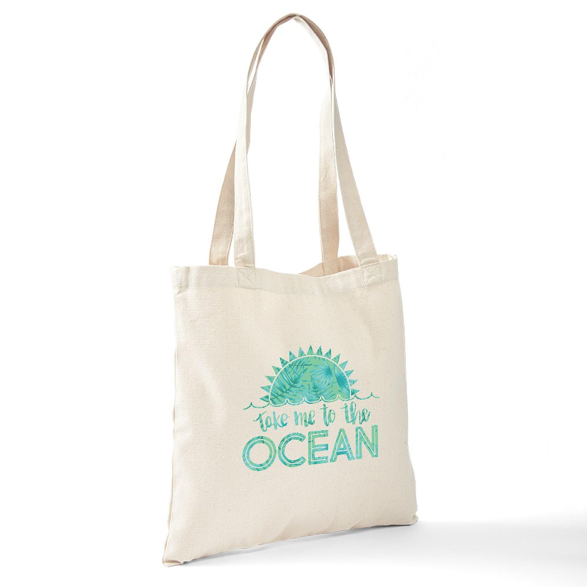 Take Me To The Ocean Print Tote Bag - Natural Canvas Reusable Shopping Bag for Beach, Grocery & Everyday Use | Eco-Friendly Cotton Tote