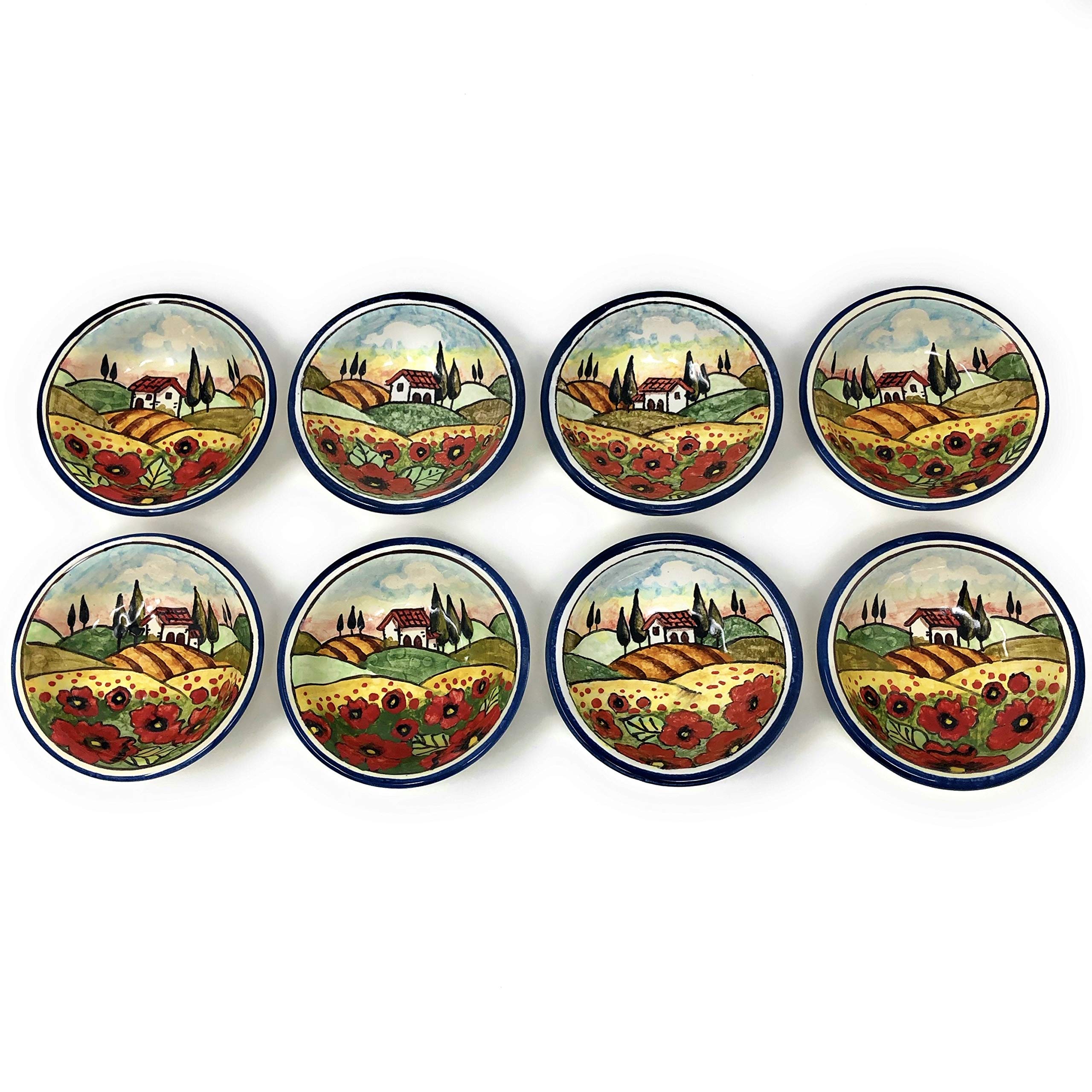 Italian Ceramic Serving Set - 8-Piece Appetizer Tray & Bowls with Hand-Painted Poppies | Tuscan Art Pottery Made in Italy | Perfect for Entertaining, Dinner Parties & Home Decor
