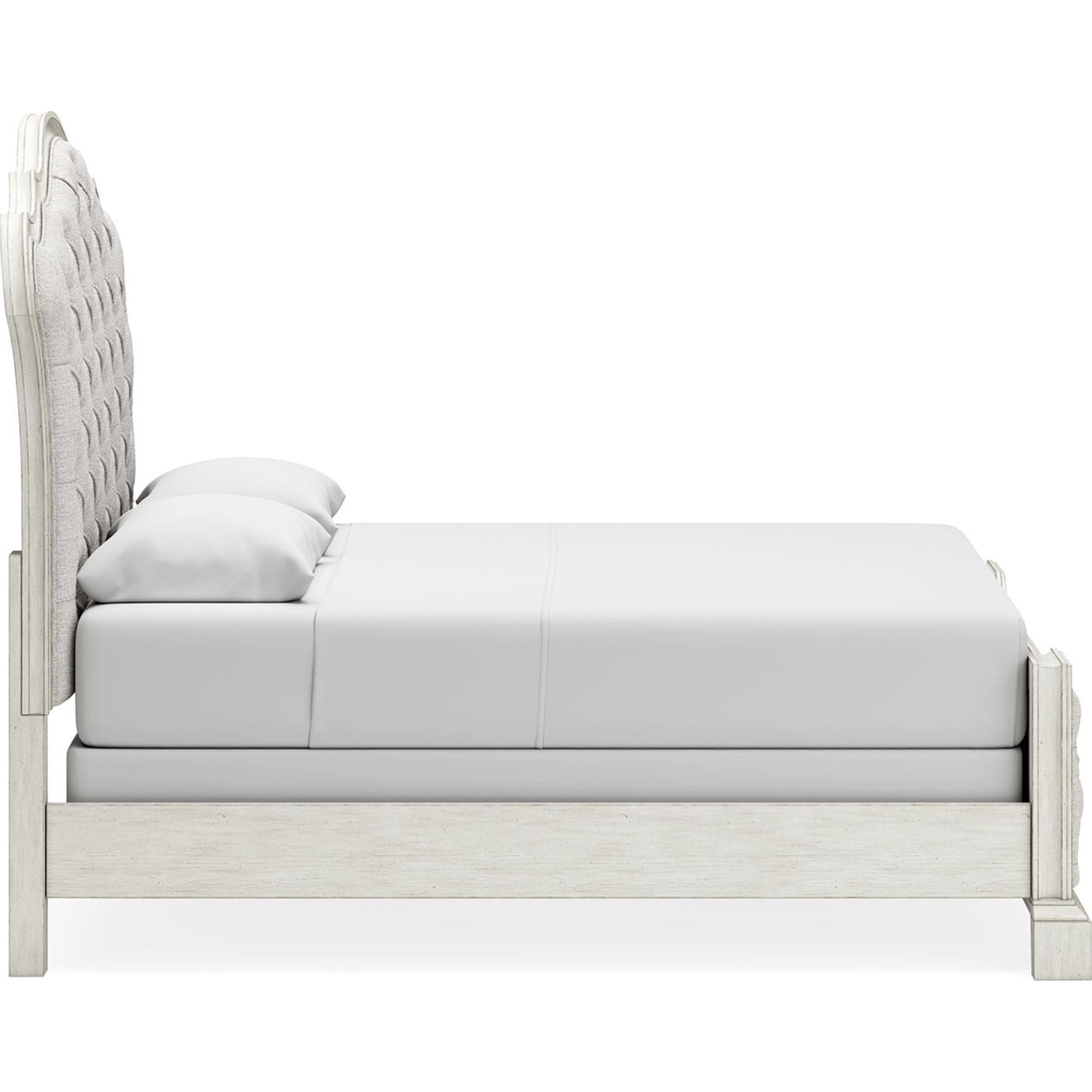 Arlendyne Upholstered Queen Bed Frame with Button Tufted Headboard - Antique White Finish for Luxurious Bedroom Decor | Perfect for Master Bedrooms, Guest Rooms & Modern Apartments