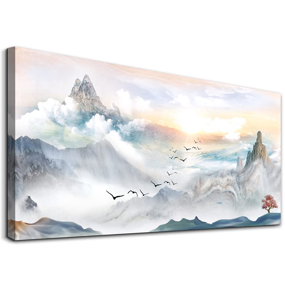 Large Canvas Wall Art - Mountain Landscape Watercolor Painting for Living Room, Bedroom & Office Decor | Modern Ready-to-Hang Wall Decoration Prints for Home Interior Design | Perfect for Housewarming Gifts & Wall Décor