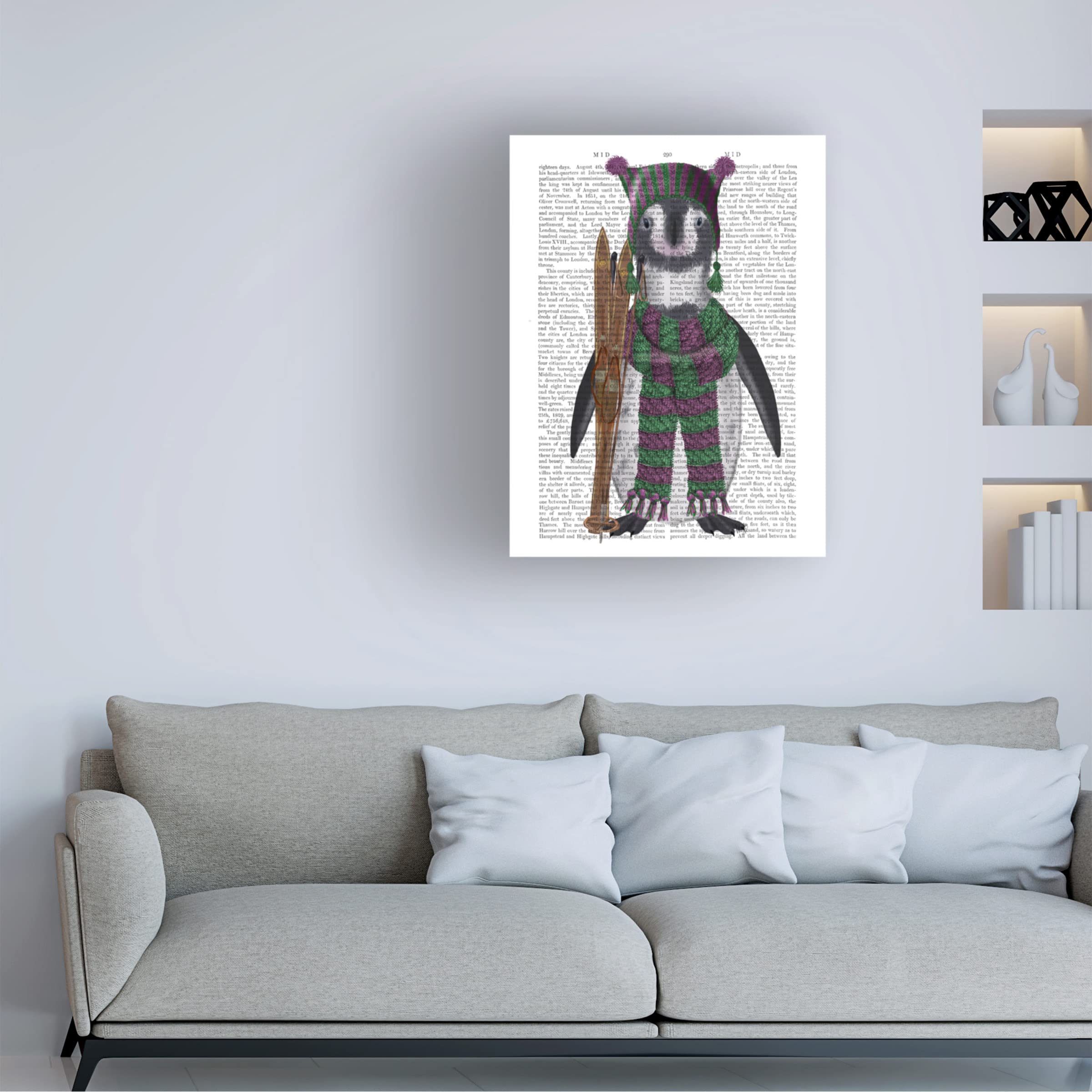 Trademark Fine Art 'Penguin Skis Book Print' Canvas Wall Art by Fab Funky - Perfect for Nursery, Kids Room & Winter-Themed Home Decor