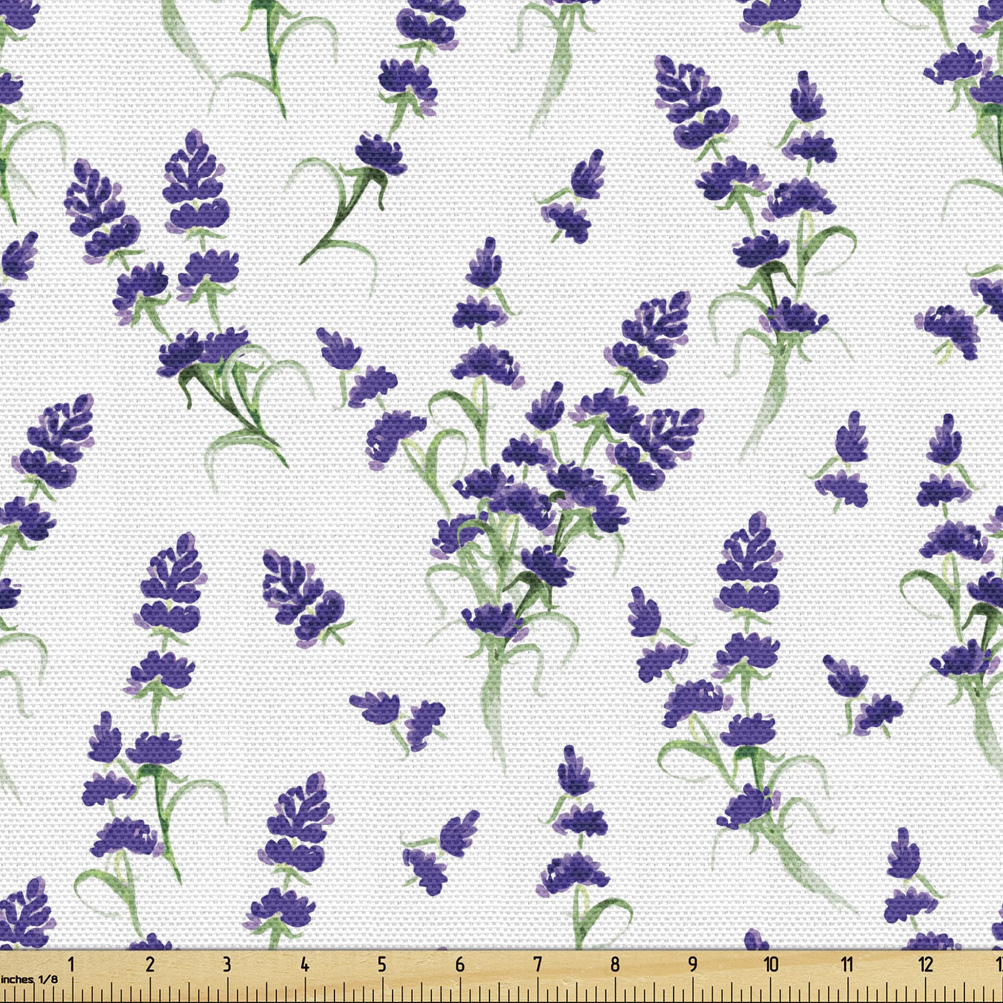 Ambesonne Floral Fabric by The Yard - Watercolor Lavender Flowering Design with Essential Oil Extract, Decorative Upholstery Fabric for Sofa, Curtains & Home Decor (5 Yards, Violet Green) - Perfect for DIY Projects, Pillow Covers & Table Runners