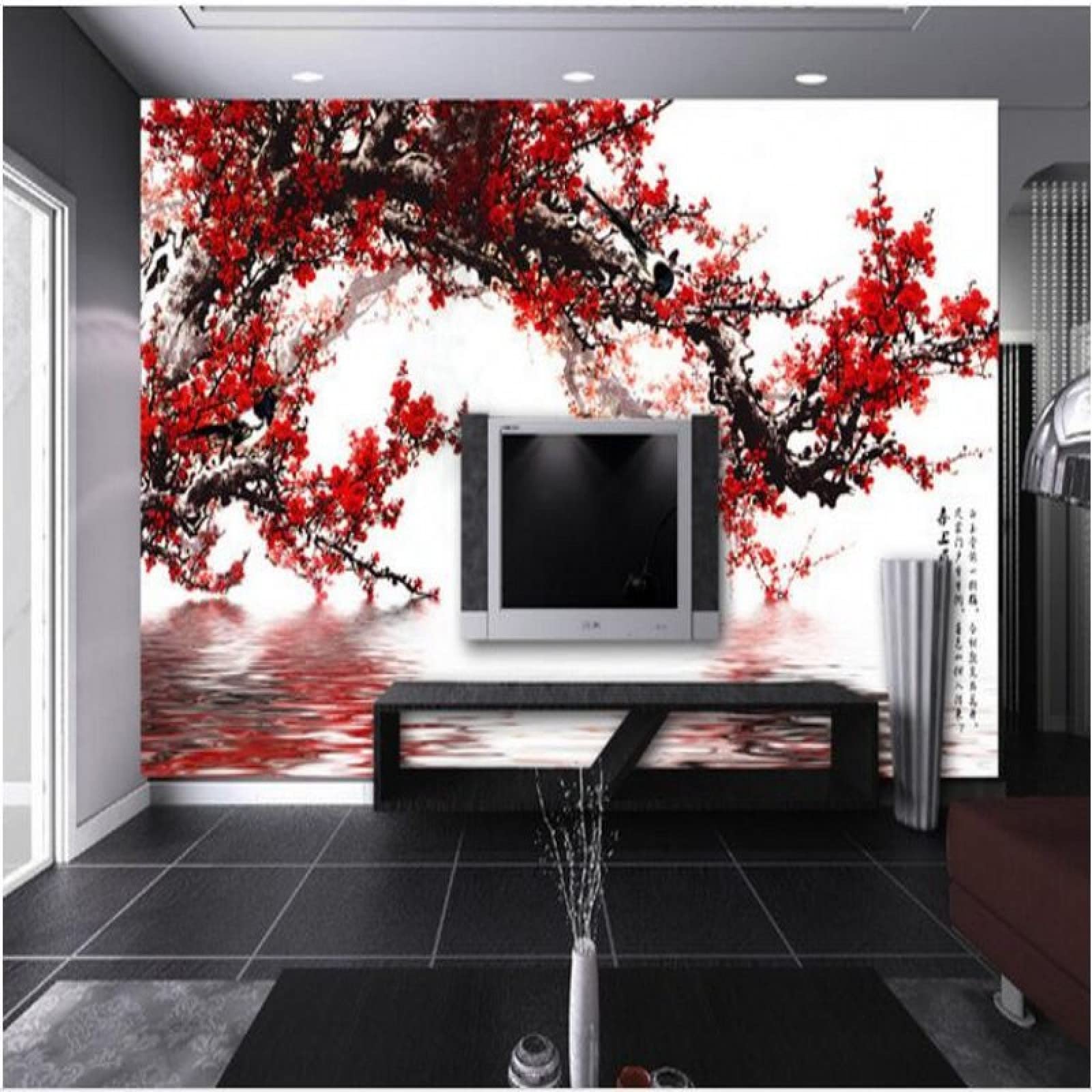 3D Gorgeous Red Leaf Tree Wall Mural - Removable Self-Adhesive Wallpaper for Kids Room, Living Room & TV Backdrop - 106