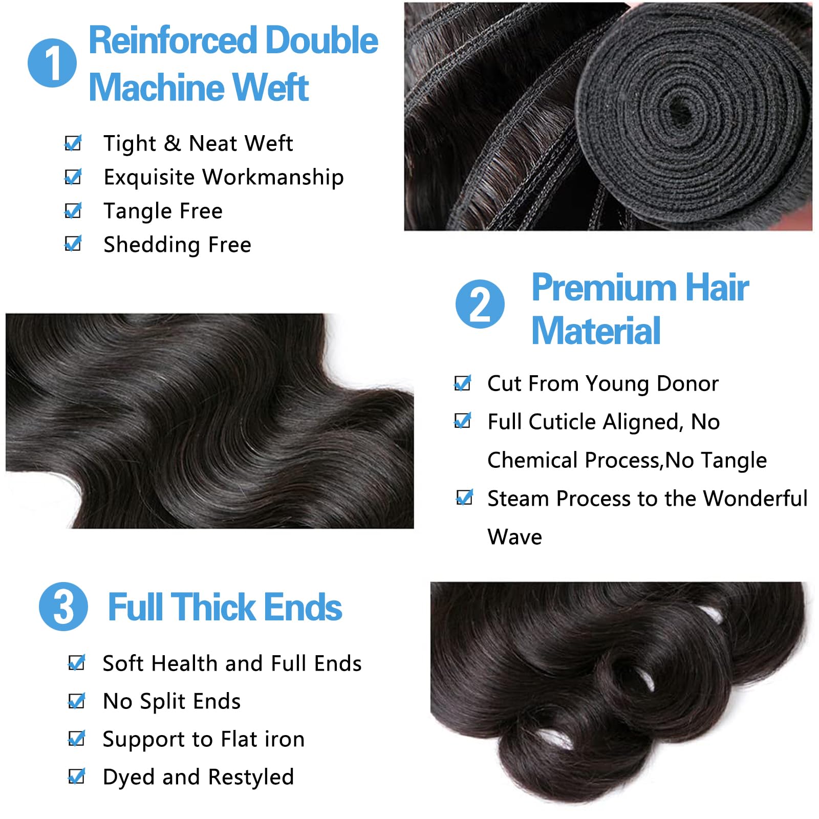Premium 100% Unprocessed Brazilian Body Wave Human Hair Bundles - 3 Bundles Set (22/24/26 Inch) - 10A Grade Virgin Hair for Black Women - Natural Color Hair Extensions for Styling, Volume & Everyday Glam