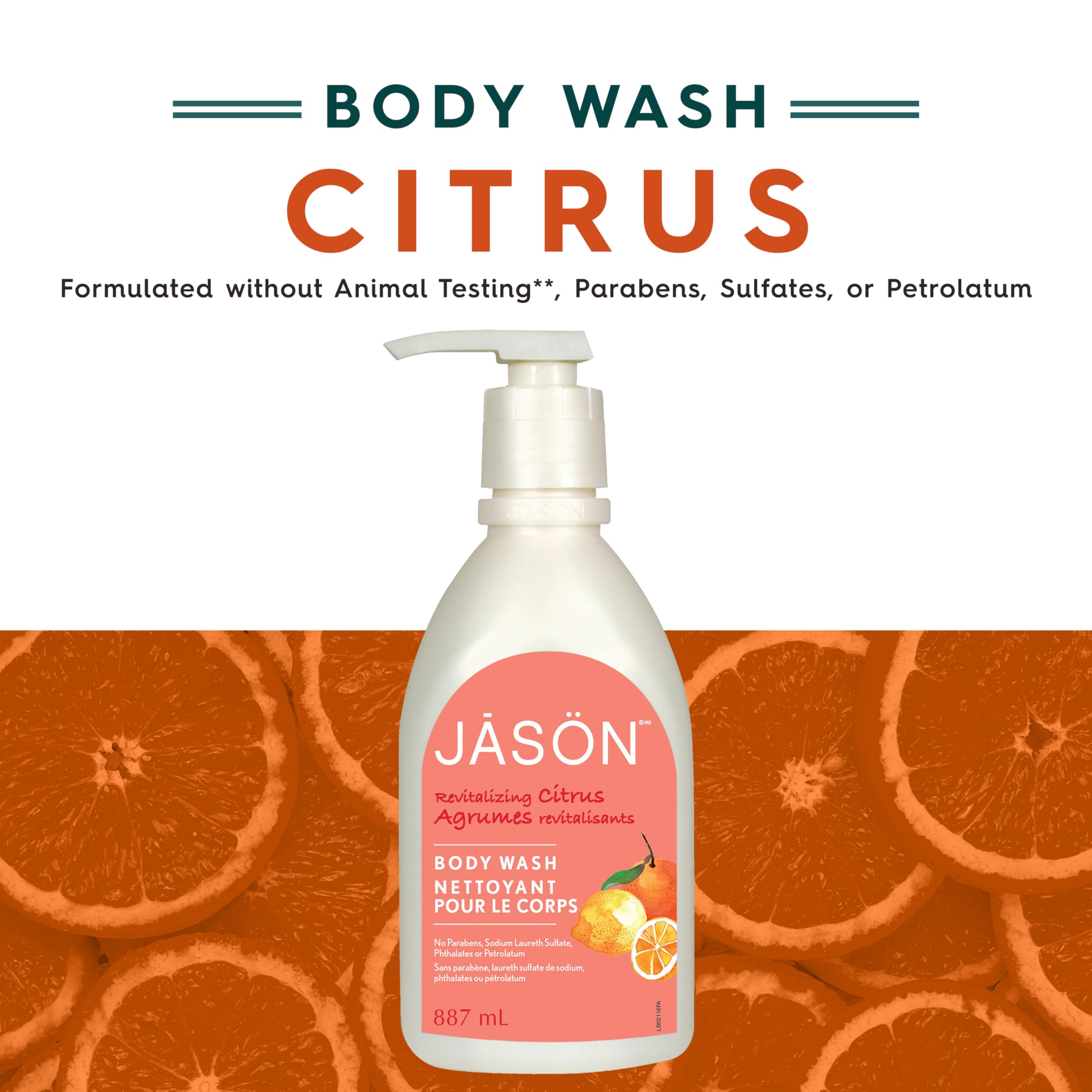 JASON Natural Body Wash - Citrus Scent, 30 Fl Oz | Organic & Sulfate-Free Shower Gel for Men & Women | Refreshing Daily Cleanser for Dry & Sensitive Skin | Perfect for Gym, Travel & Home Use
